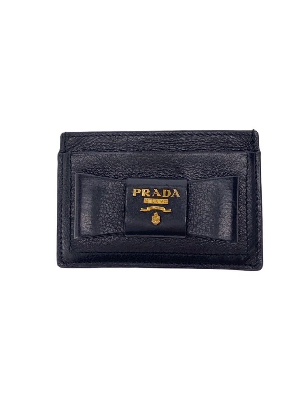 Prada Ribbon Saffiano Card Case Wallet Black